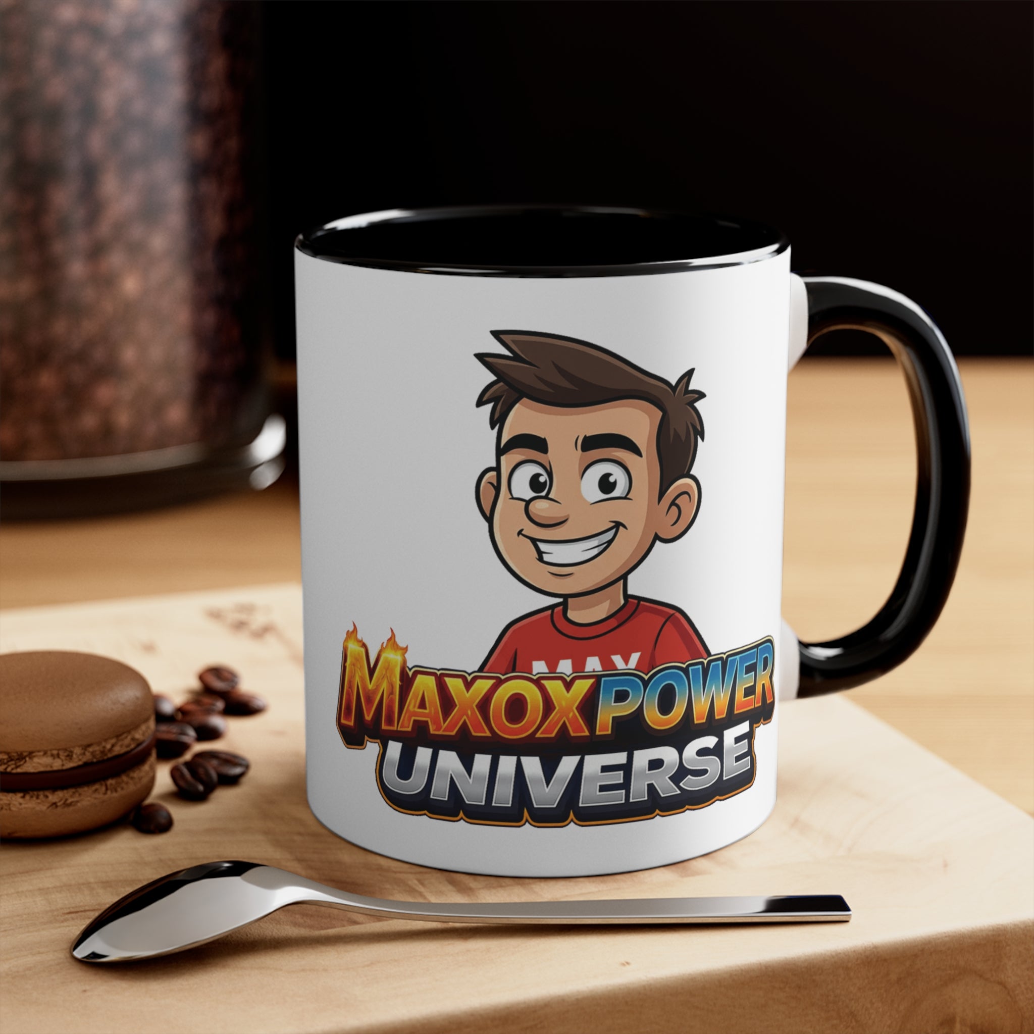Maxoxpower Universe Accent Mug — Cartoon Logo Coffee Cup