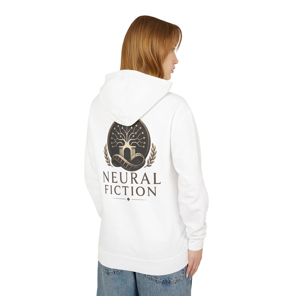 Neural Fiction Sci‑Fi Hoodie — Metallic Valkyrie Front & Emblem Back