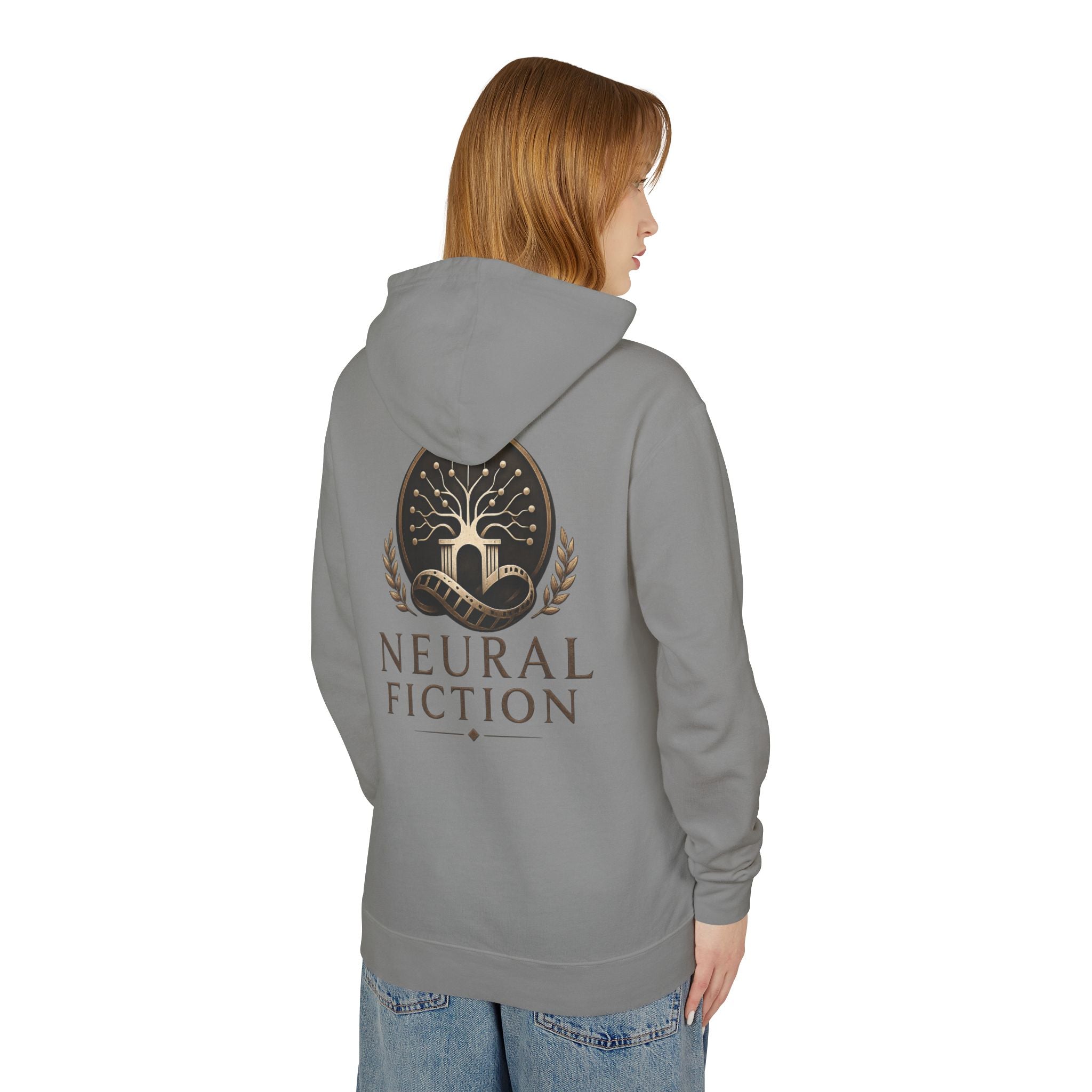 Neural Fiction Sci‑Fi Hoodie — Metallic Valkyrie Front & Emblem Back