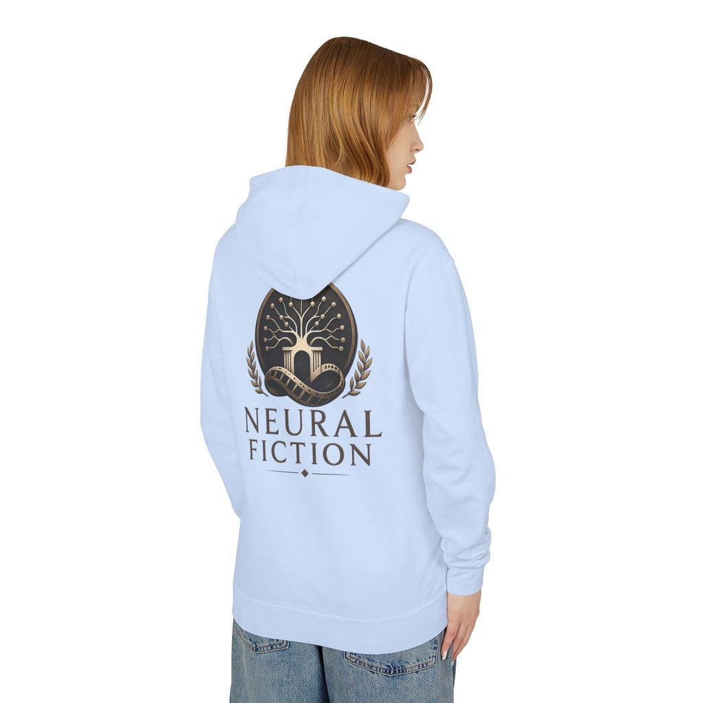 Neural Fiction Sci‑Fi Hoodie — Metallic Valkyrie Front & Emblem Back