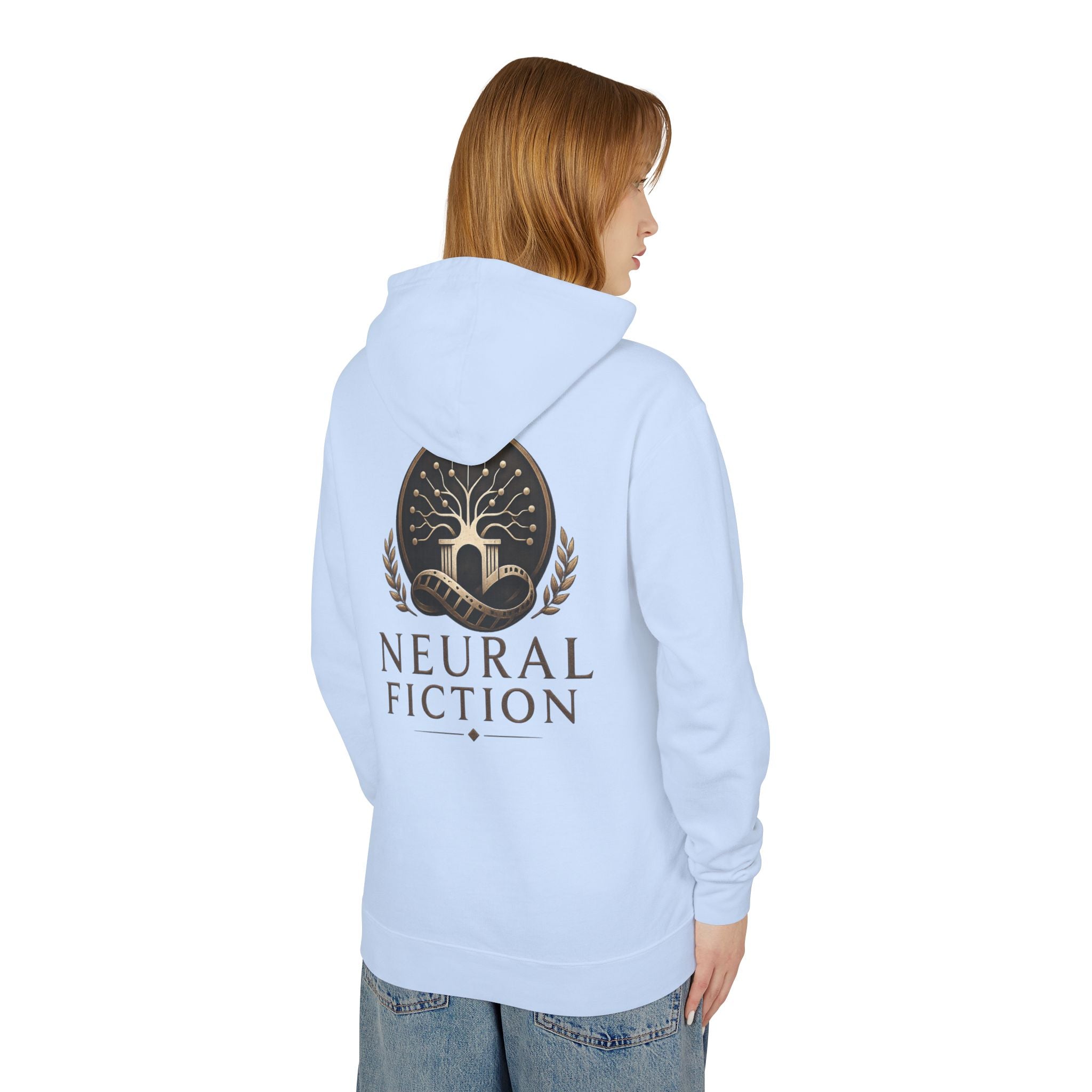 Neural Fiction Sci‑Fi Hoodie — Metallic Valkyrie Front & Emblem Back