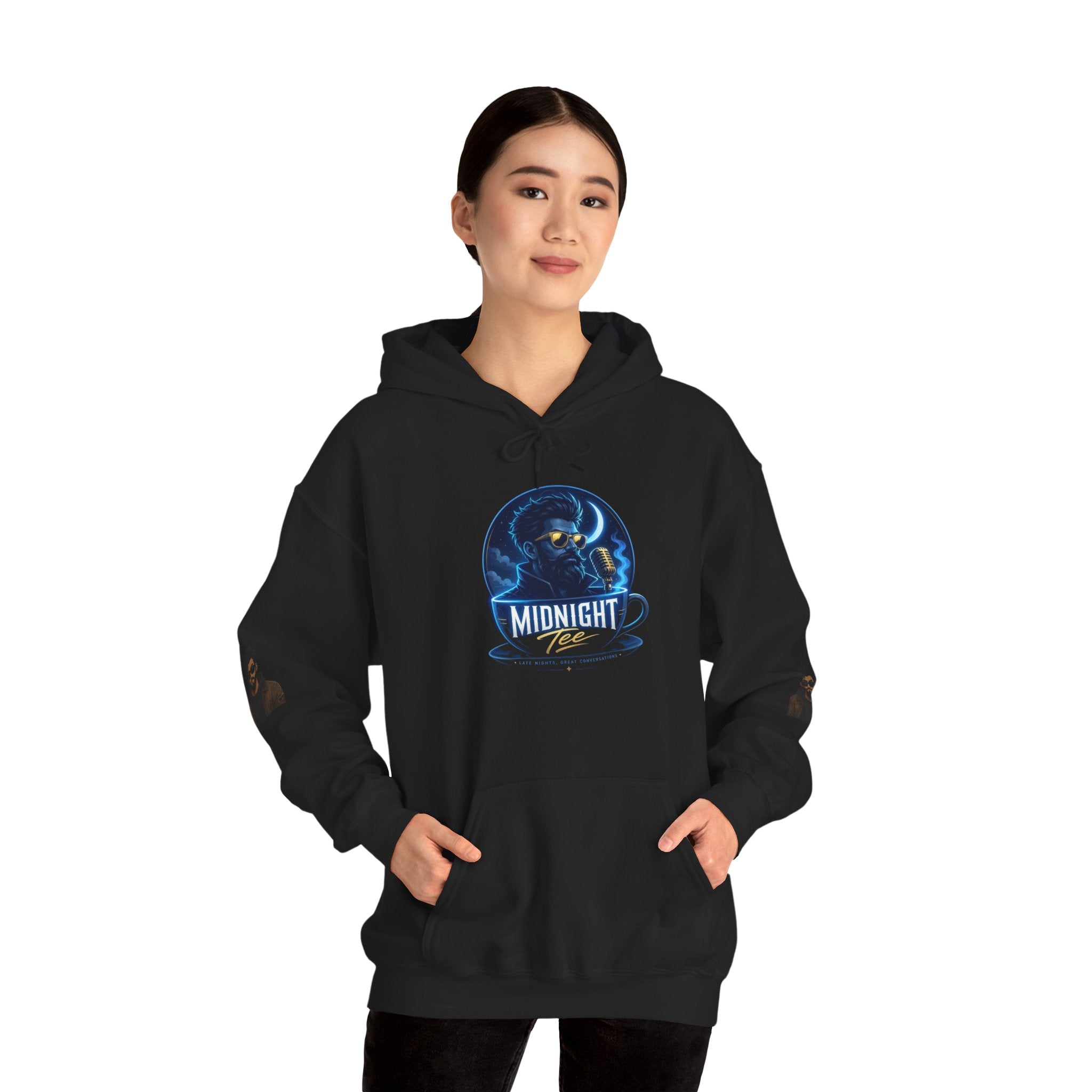 MIDNIGHT Tee Hoodie — Retro Neon 'MIDNIGHT' Portrait Pullover