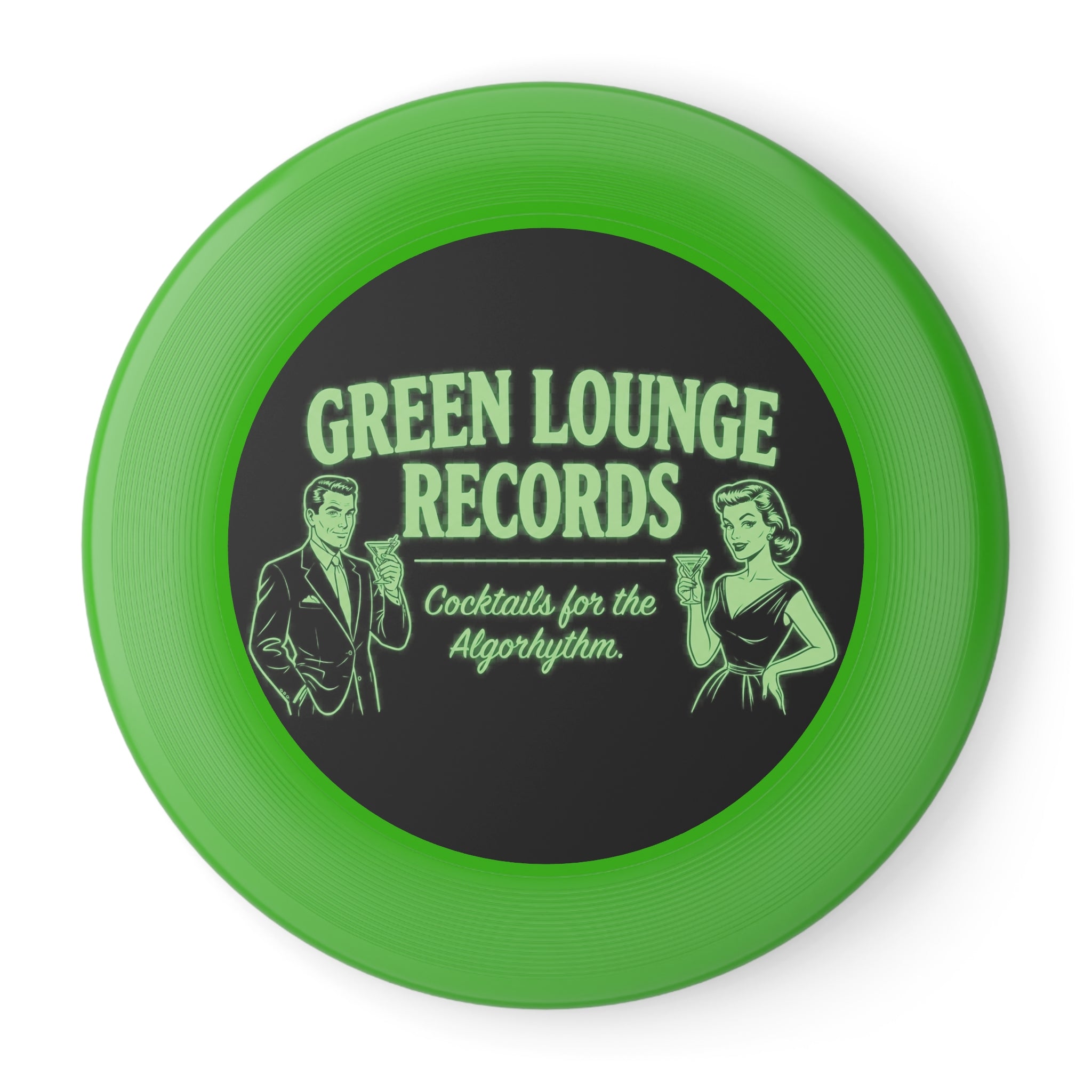 Green Lounge Records Wham‑O Frisbee – Retro Cocktail Lounge Logo Disc