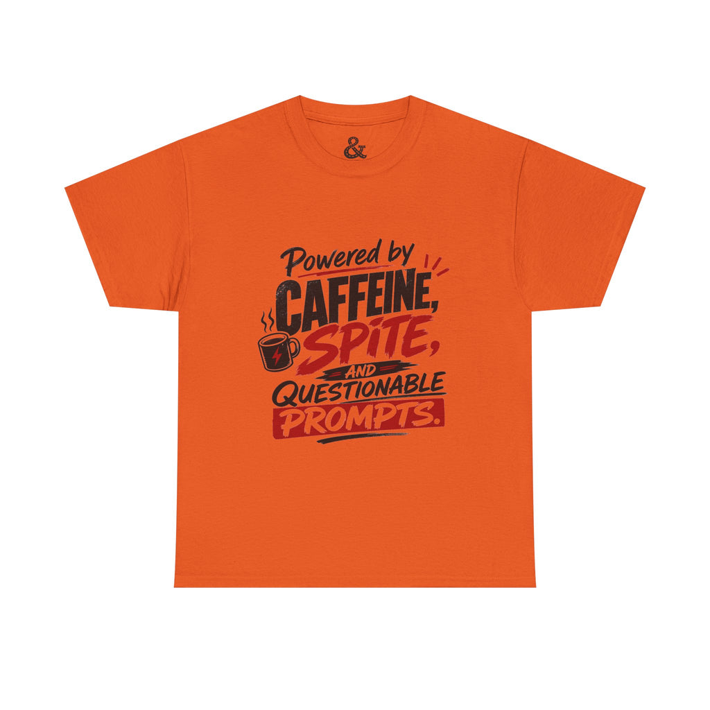 Caffeine, Spite & Questionable Prompts Tee — Funny Coffee Lover Graphic T-Shirt