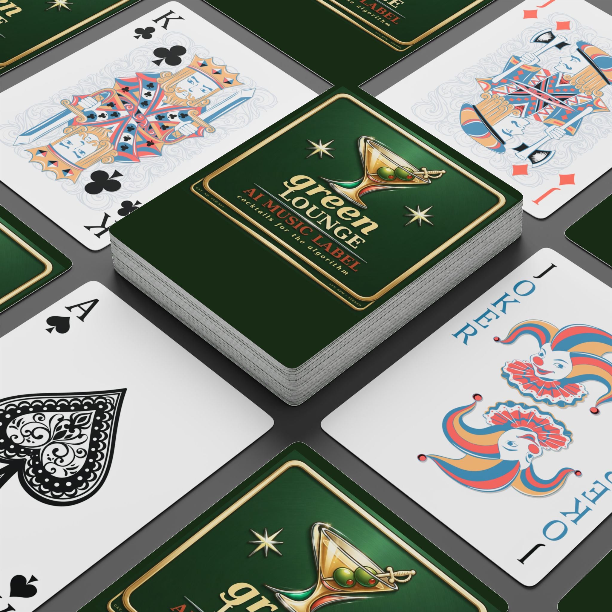 Green Lounge Poker Playing Cards — Vintage Martini Casino Deck
