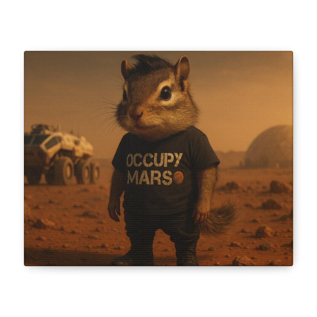 Occupy Mars Chipmunk Canvas Print — Whimsical Space Art for Kids’ Room or Sci‑Fi Decor