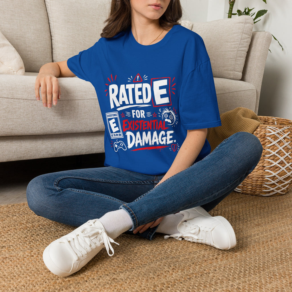 Graphic T-Shirt — "Rated E for Existential Damage" Funny Gamer Tee