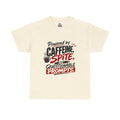 Caffeine, Spite & Questionable Prompts Tee — Funny Coffee Lover Graphic T-Shirt