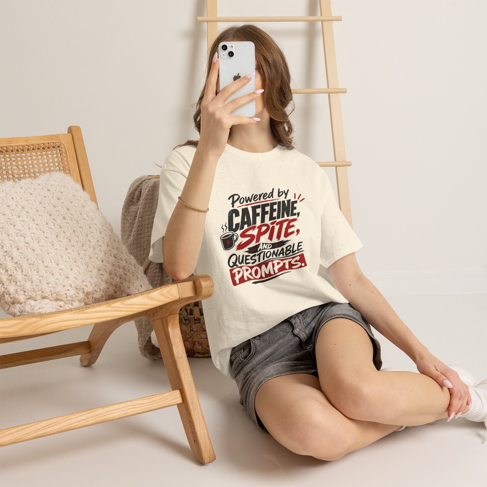 Caffeine, Spite & Questionable Prompts Tee — Funny Coffee Lover Graphic T-Shirt