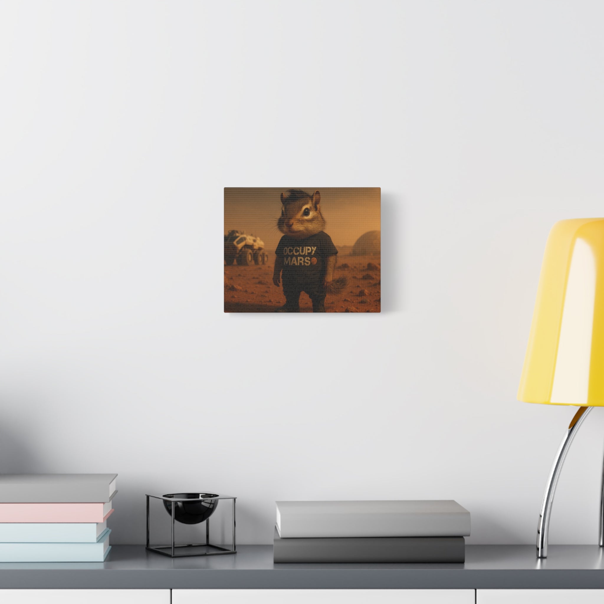 Occupy Mars Chipmunk Canvas Print — Whimsical Space Art for Kids’ Room or Sci‑Fi Decor