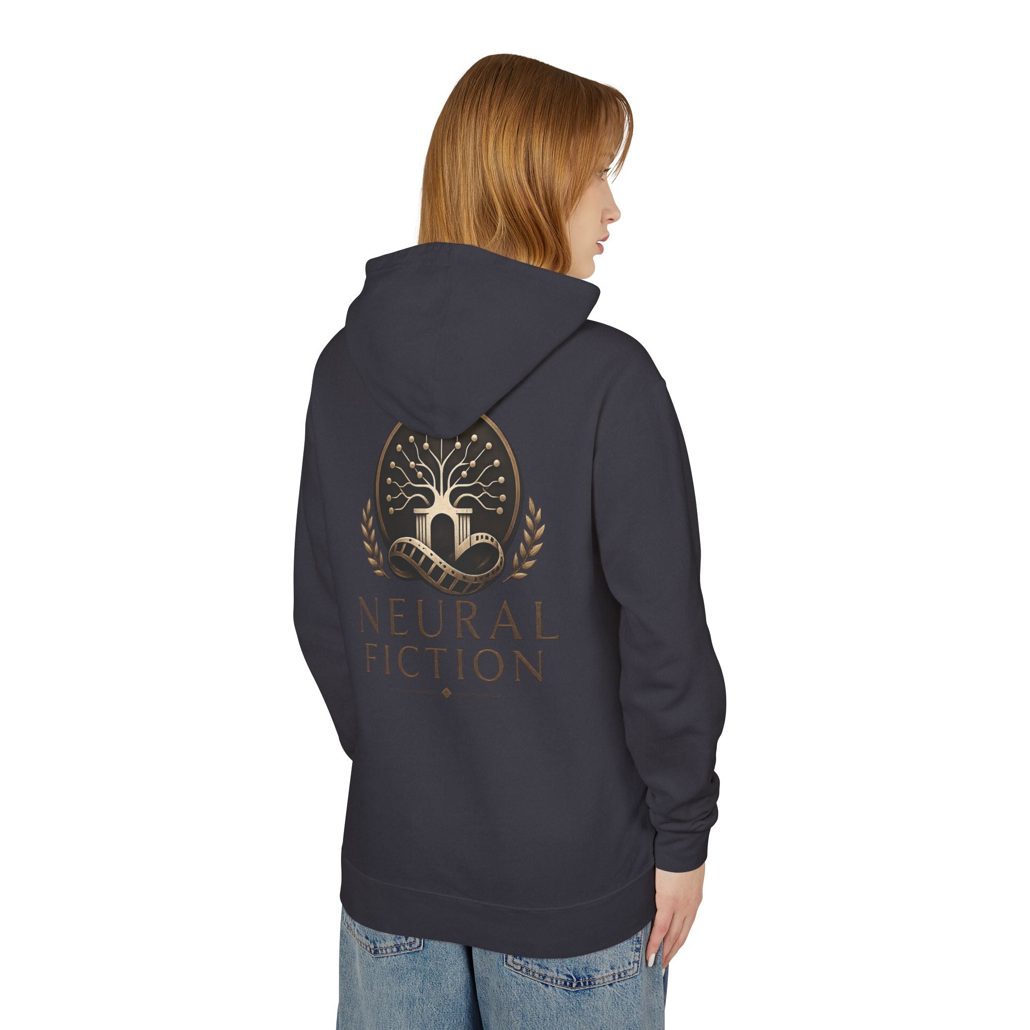 Neural Fiction Sci‑Fi Hoodie — Metallic Valkyrie Front & Emblem Back