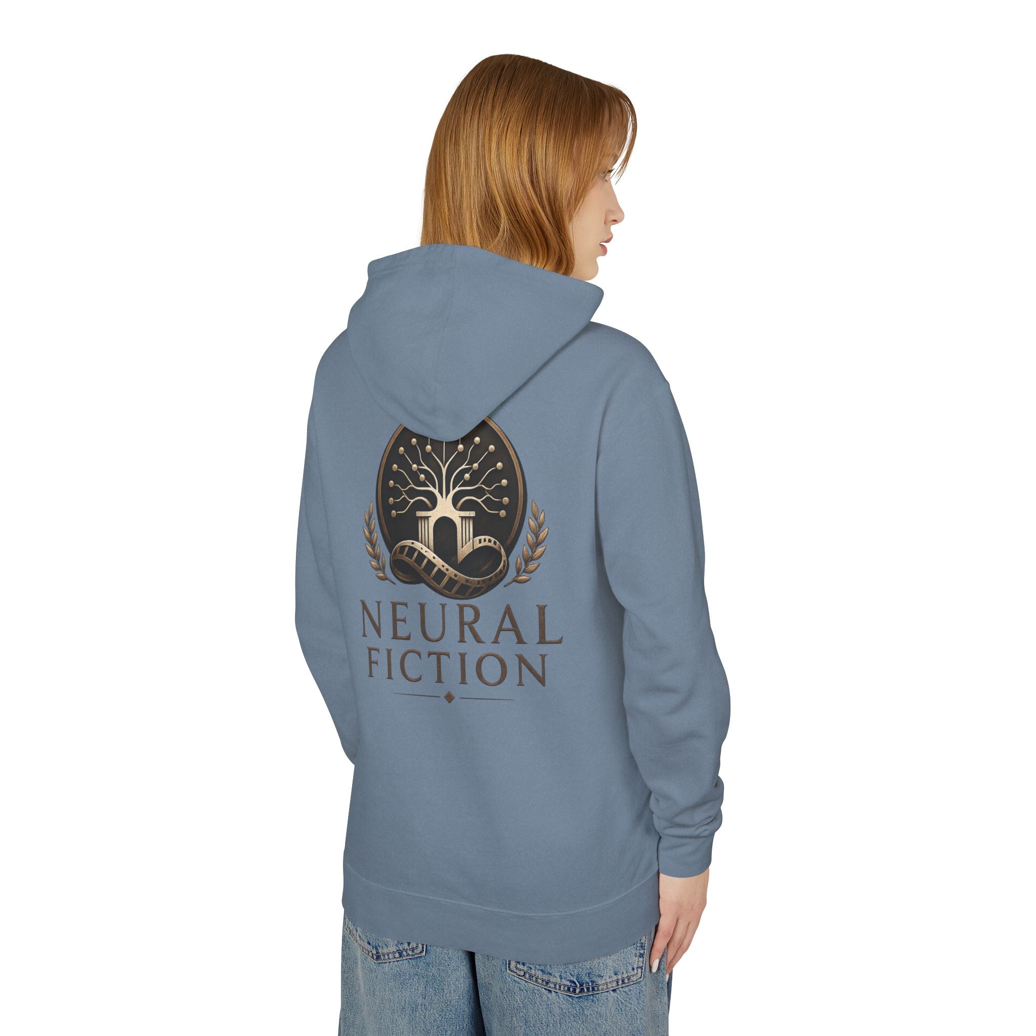 Neural Fiction Sci‑Fi Hoodie — Metallic Valkyrie Front & Emblem Back