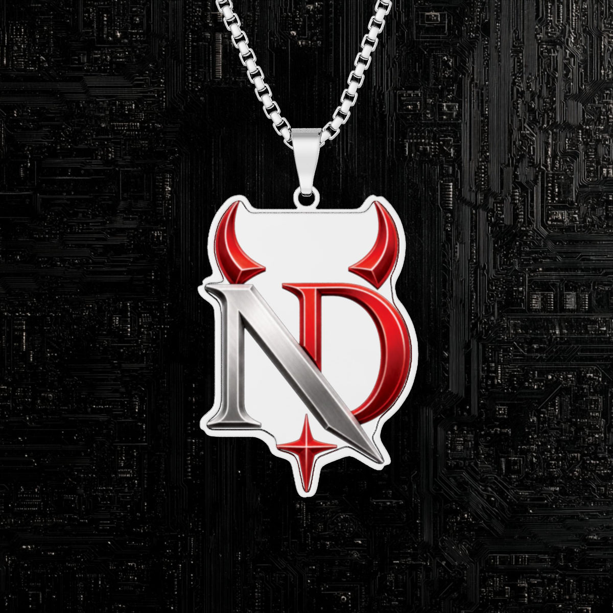NoiraDEVIL Pendant — Devil Horn Monogram Photo Cut Necklace