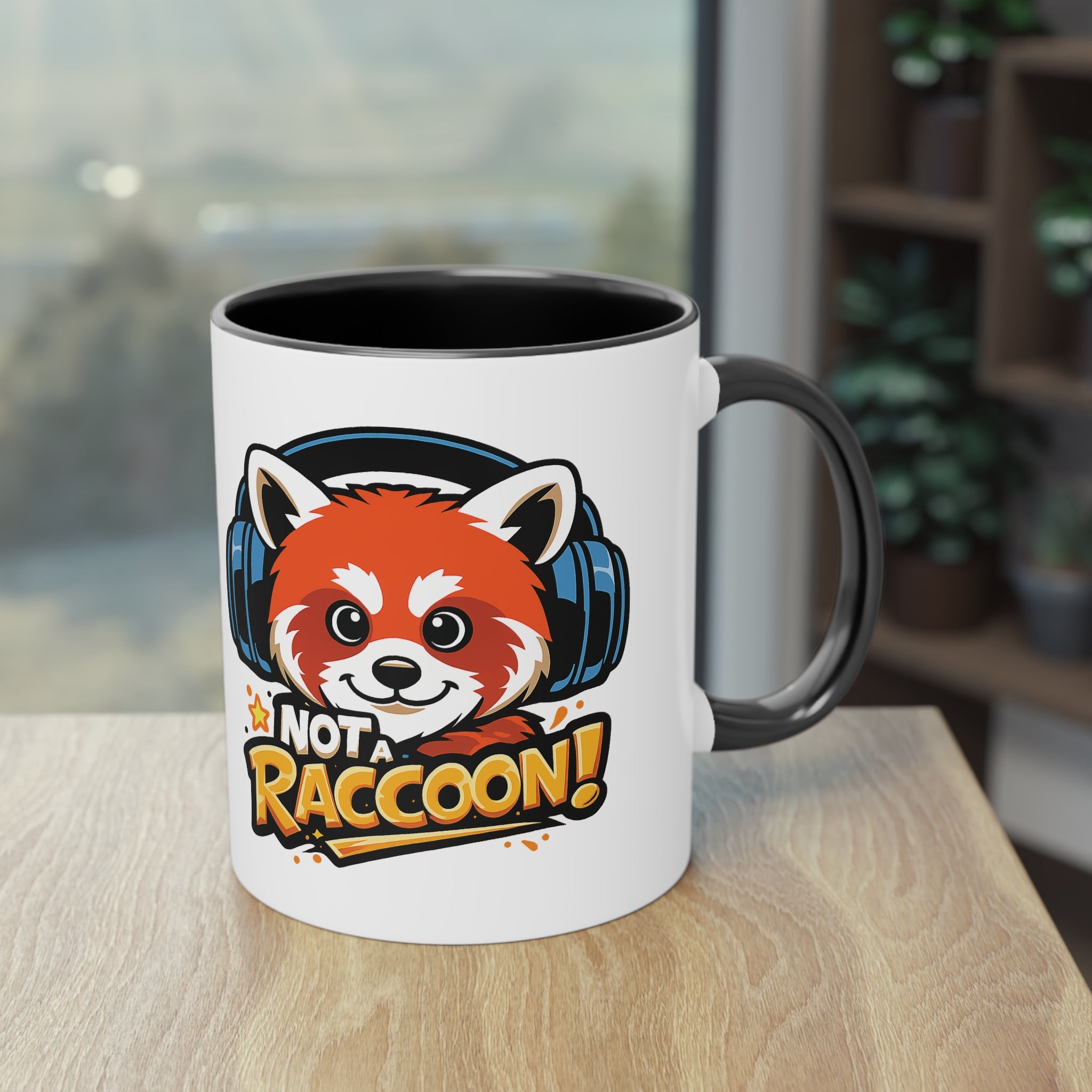 Not A Raccoon Coffee Mug — Cute Red Panda with Headphones, Funny Gift for Animal Lovers