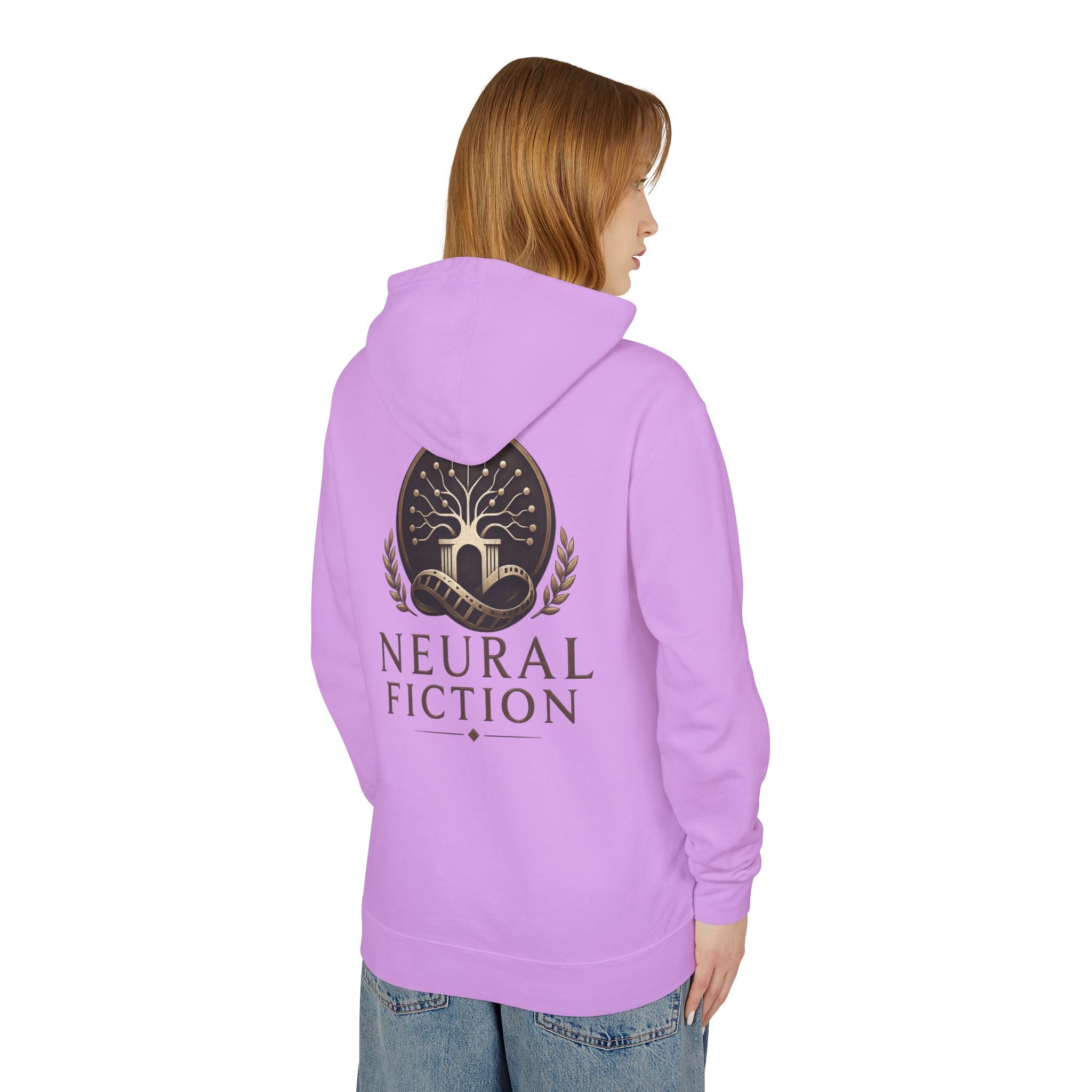 Neural Fiction Sci‑Fi Hoodie — Metallic Valkyrie Front & Emblem Back