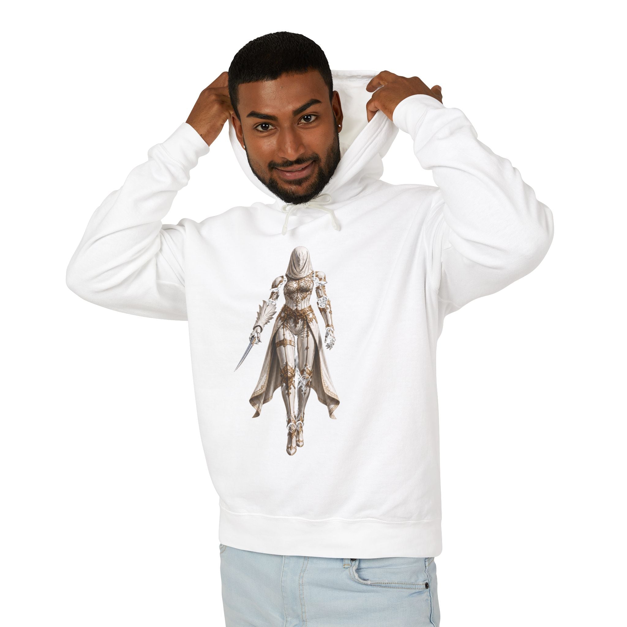 Neural Fiction Sci‑Fi Hoodie — Metallic Valkyrie Front & Emblem Back