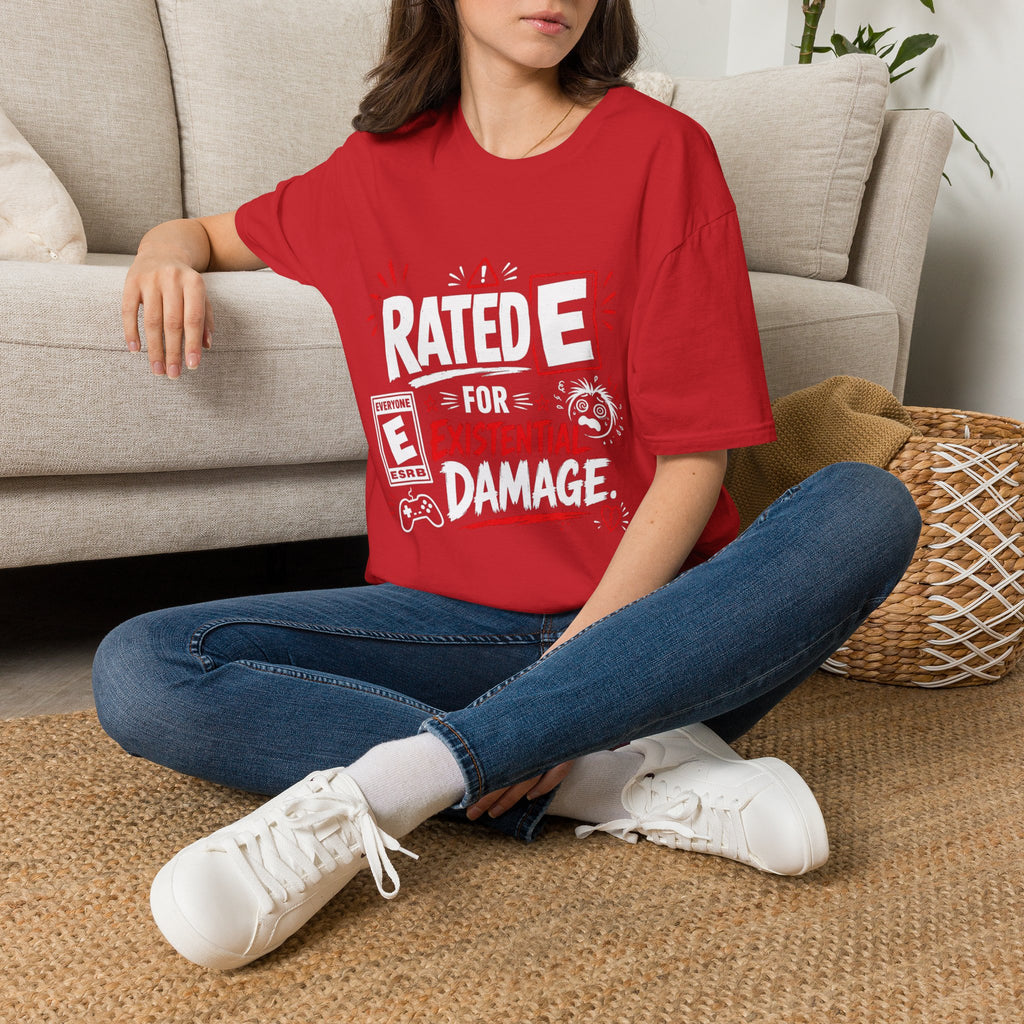 Graphic T-Shirt — "Rated E for Existential Damage" Funny Gamer Tee