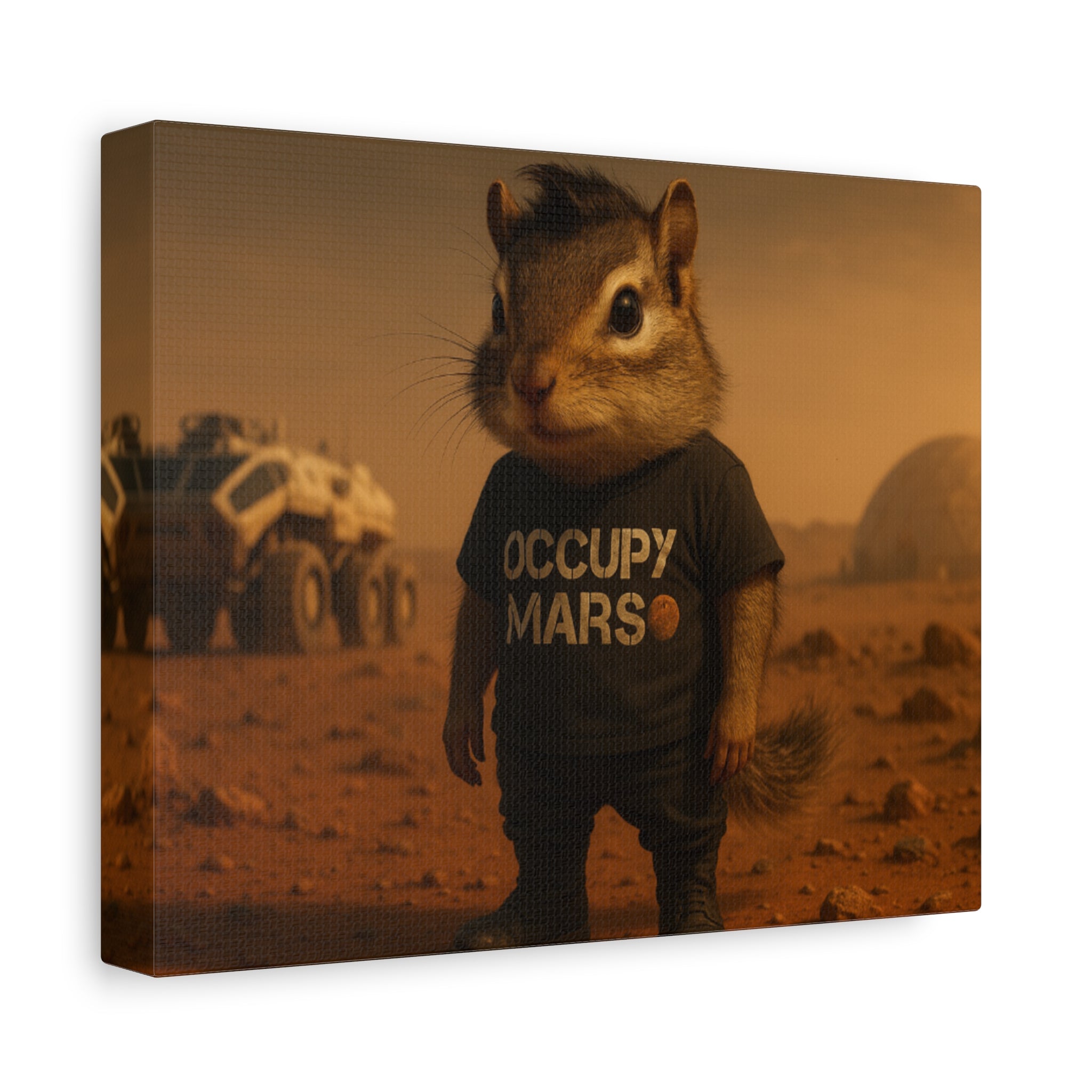Occupy Mars Chipmunk Canvas Print — Whimsical Space Art for Kids’ Room or Sci‑Fi Decor