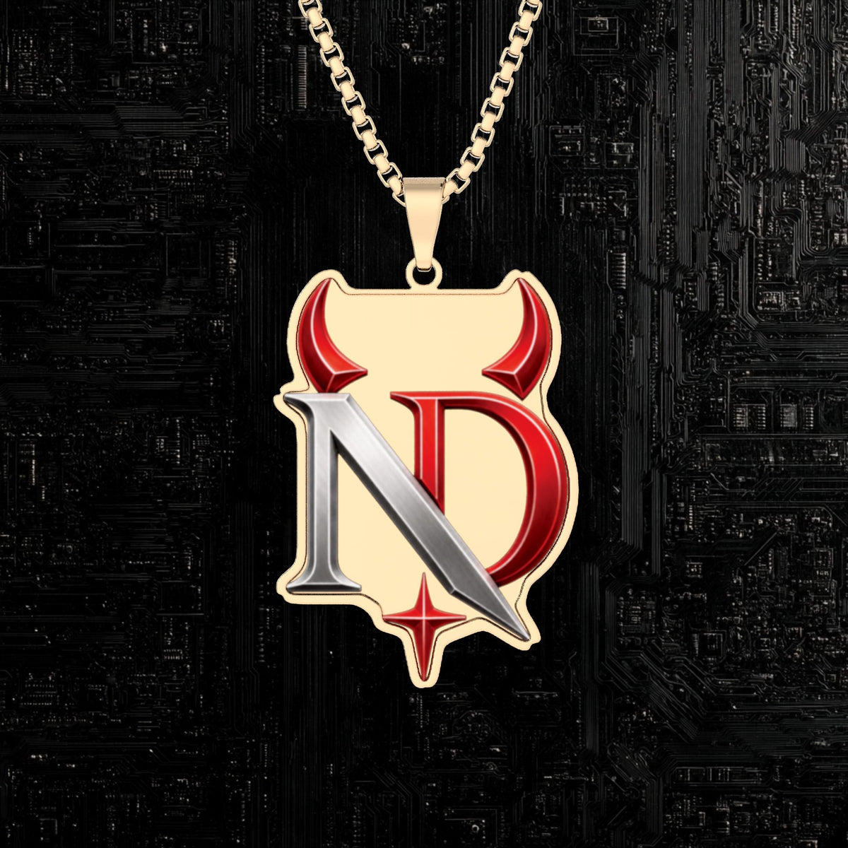 NoiraDEVIL Pendant — Devil Horn Monogram Photo Cut Necklace