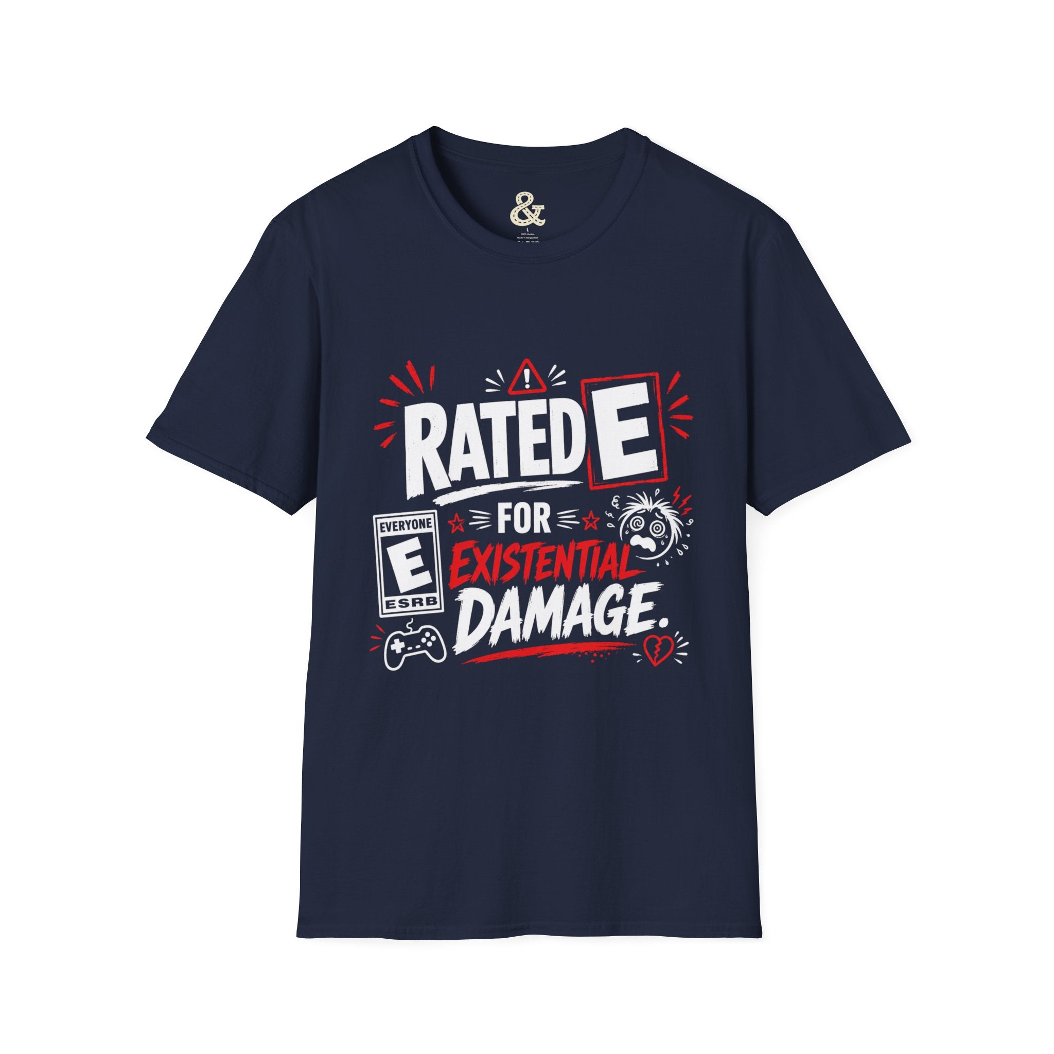Graphic T-Shirt — "Rated E for Existential Damage" Funny Gamer Tee