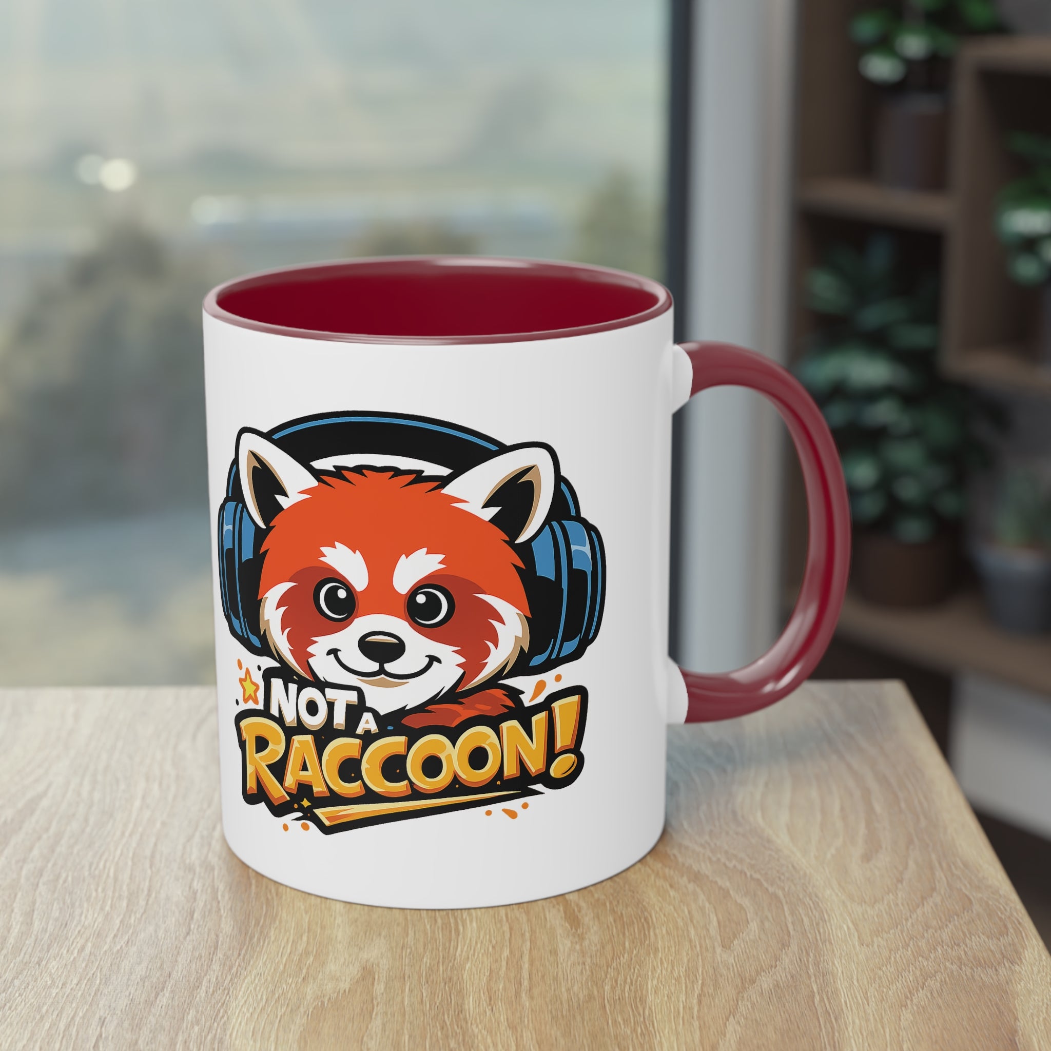 Not A Raccoon Coffee Mug — Cute Red Panda with Headphones, Funny Gift for Animal Lovers