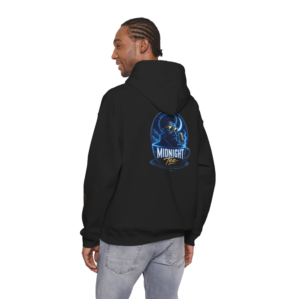 MIDNIGHT Tee Hoodie — Retro Neon 'MIDNIGHT' Portrait Pullover