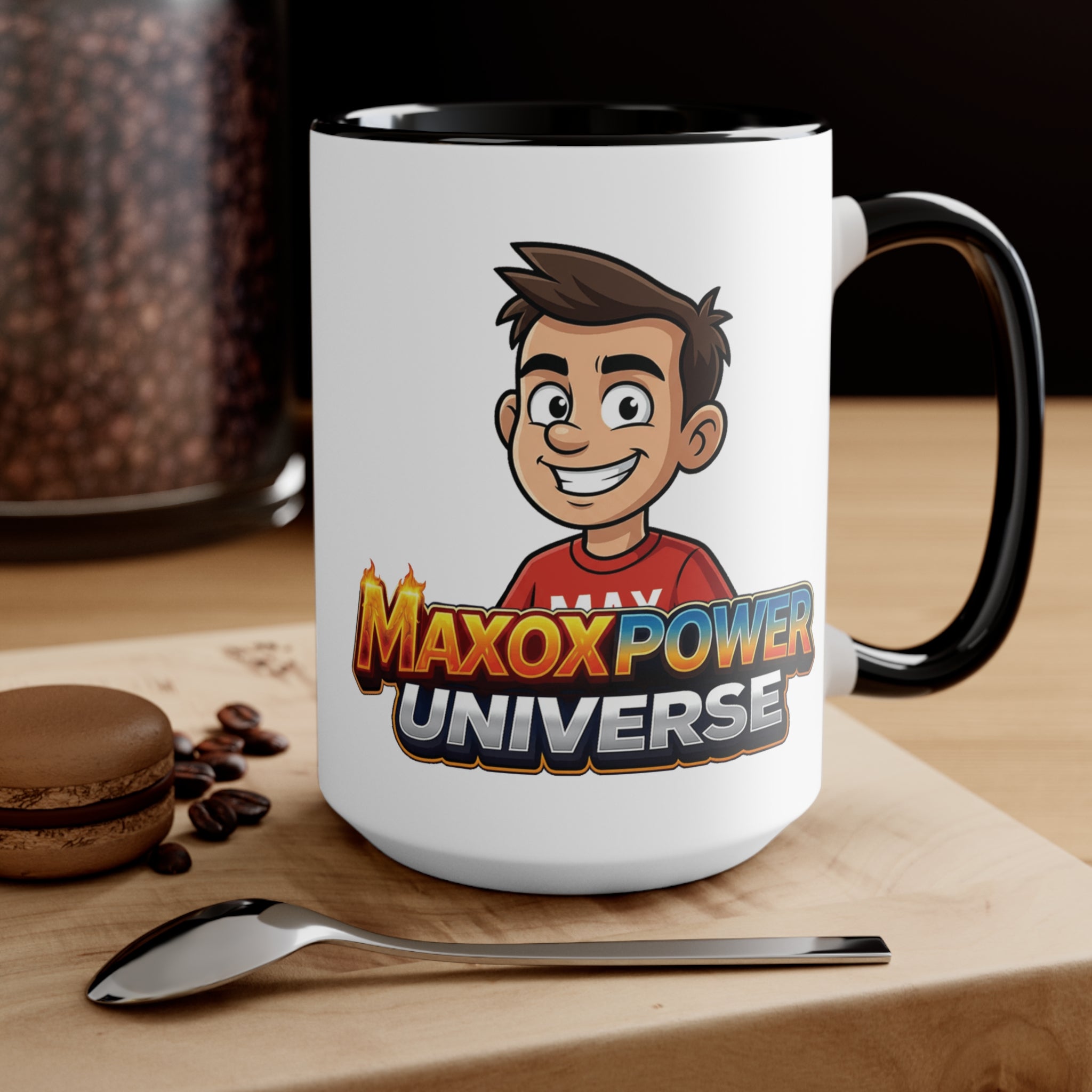 Maxoxpower Universe Accent Mug — Cartoon Logo Coffee Cup